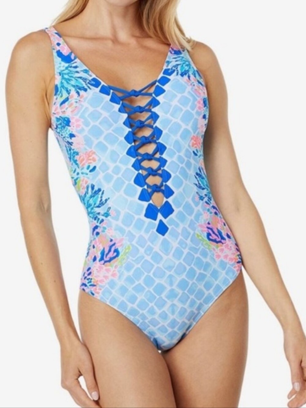 Lilly Pulitzer Hidden Treasure ISLE LATTICE SWIMSUIT Sz 12 NWOT Retail $168